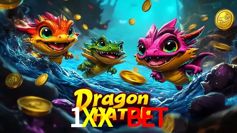 Arte promocional do jogo Dragon Hatch com três adoráveis dragões bebês nadando entre moedas de ouro, um dos slots mais divertidos para jogar no cassino 1XX BET.